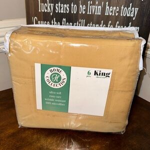 Home Collection 6 piece Microfiber king gold sheet set Brand New